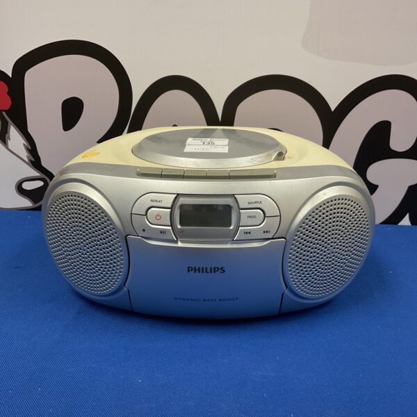 Vintage Philips portable CD player with radio and cassette deck.