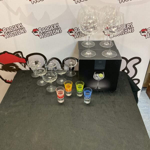 New M&S gin, cocktail, and shot glass set displayed in box.
