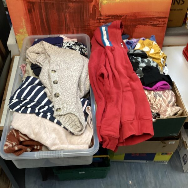 Mixed lot of kids clothing including Fatface hoodie and Disney tops.