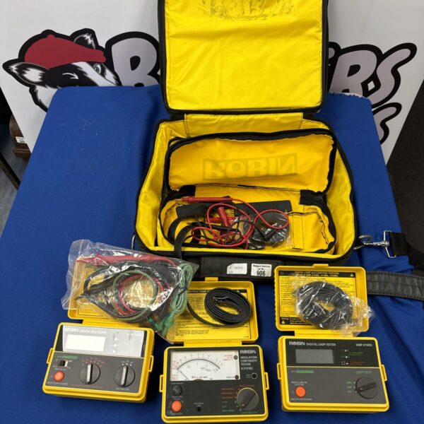 Vintage Robin 906 electrical tester with dial and leads.