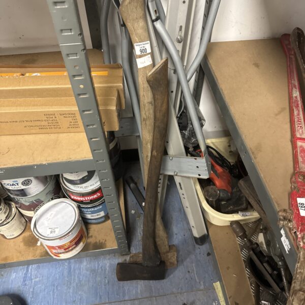 Vintage wood axes lot, antique forestry tools for collectors.