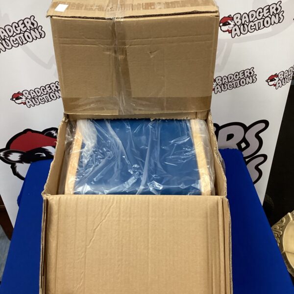New in box kit for assembling blue kids wooden chairs.