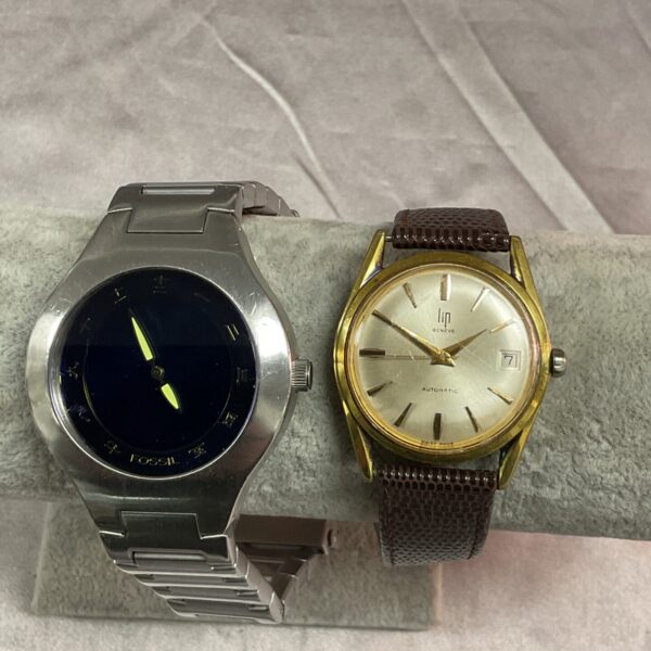 Vintage Fossil and Lip Geneve wristwatches lot for collectors.