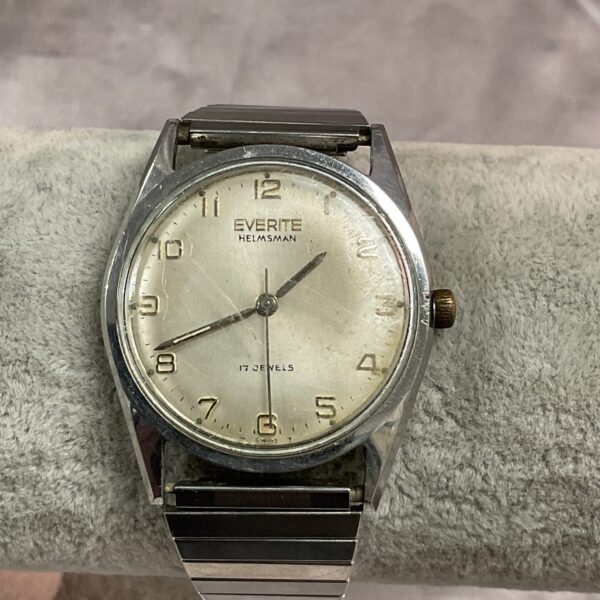 Vintage Everite Helmsman mechanical wristwatch with steel bracelet.