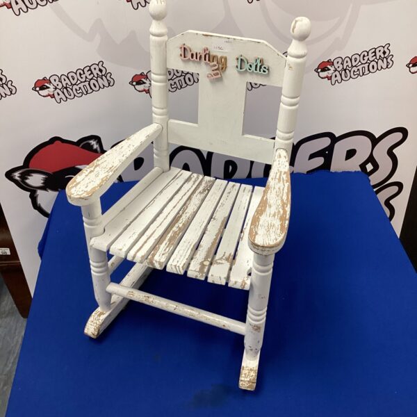 Antique dolls rocking chair, miniature wooden chair for dolls.