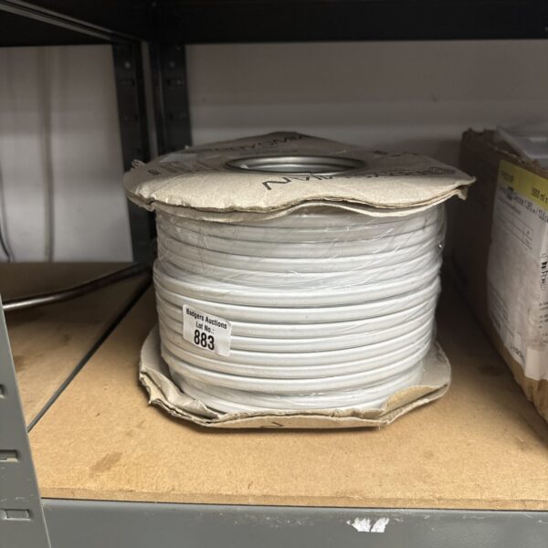 New roll of 500m flat 2 core electrical cable for wiring projects.