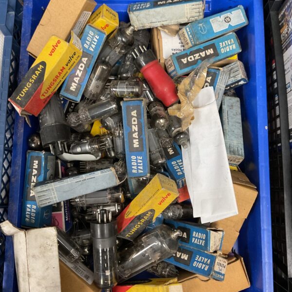 Tray of vintage radio valves for collectors and repair.