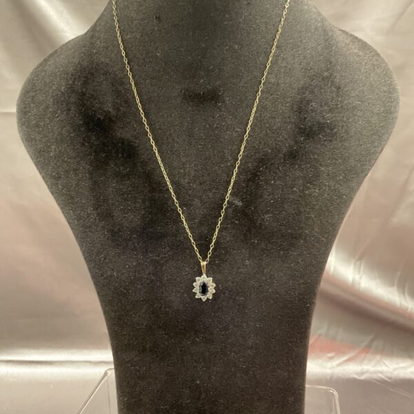 9ct gold 16” necklace with stone set pendant