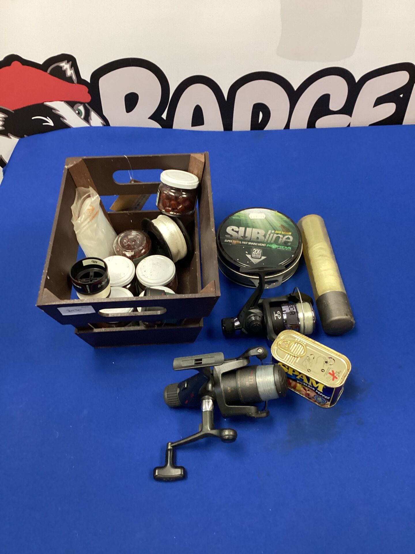 565 Two fishing reels inc DAM & NGT with bait, fishing line & spam