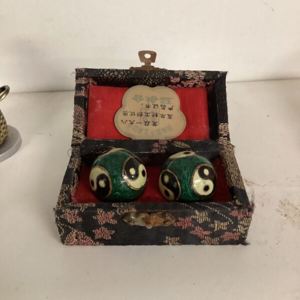 Vintage yin and yang stress balls, collectible retro toys.