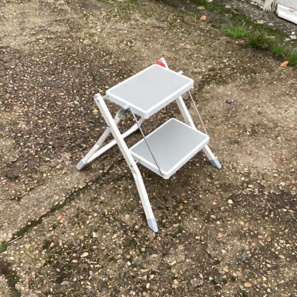 Lightweight aluminium kitchen step stool for kitchen use.