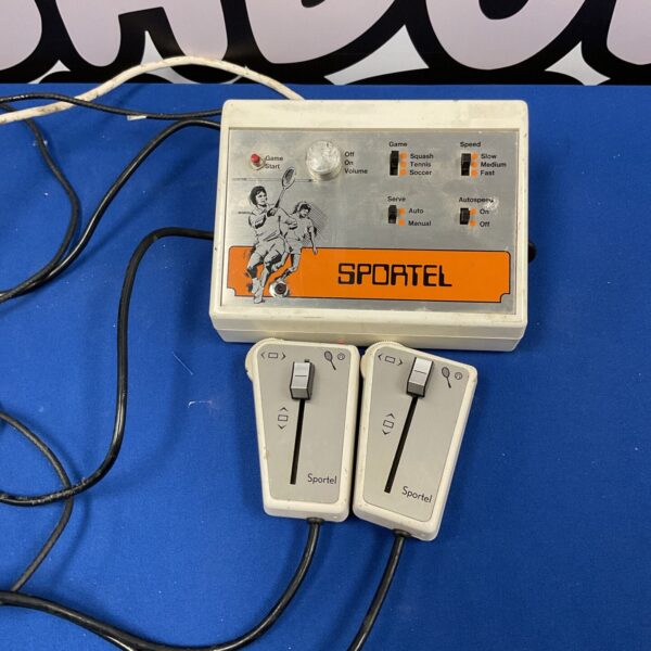 Vintage Sportel games console with built-in games and controls.