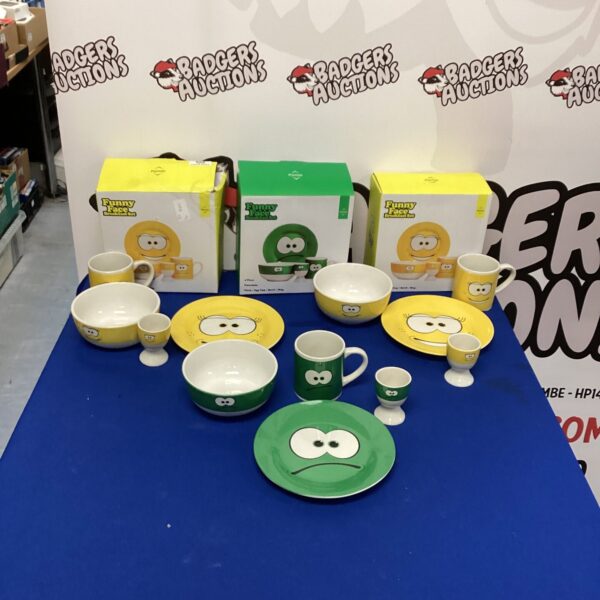 Vintage Funny Faces breakfast sets with colourful ceramic designs.