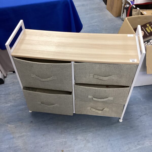 Front view of a five-drawer canvas storage unit.