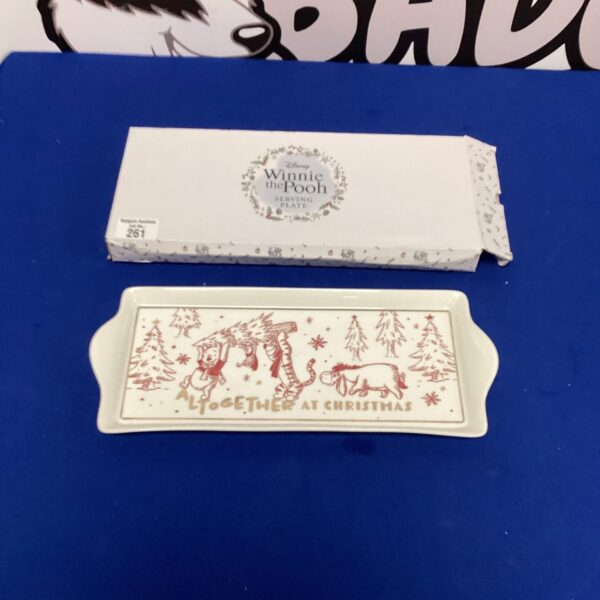 Vintage Disney Winnie the Pooh Christmas serving plate for collectors.
