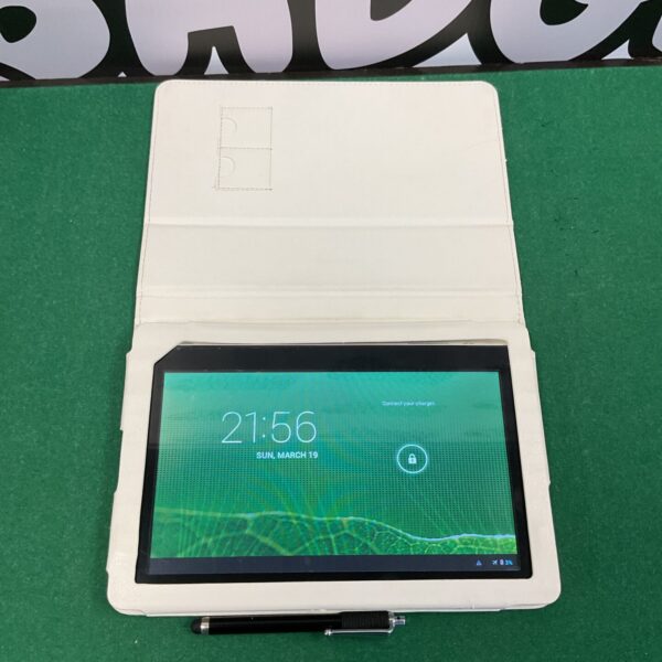 Unlocked Android tablet displaying the home screen.