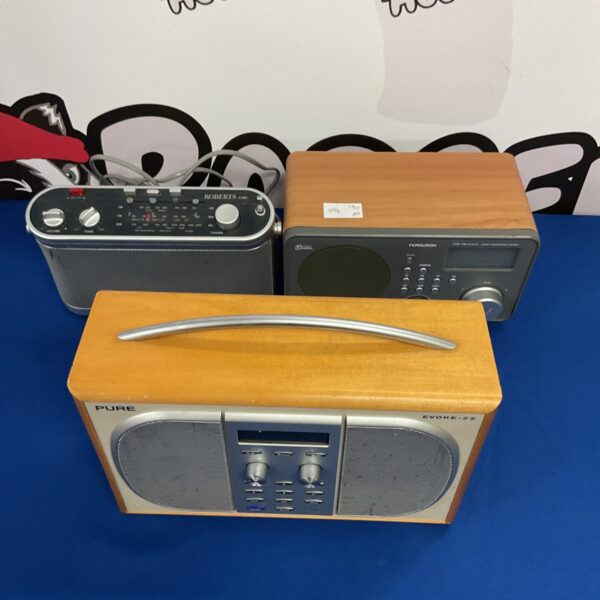 Vintage Roberts, Ferguson, and Pure portable radio lot for collectors.