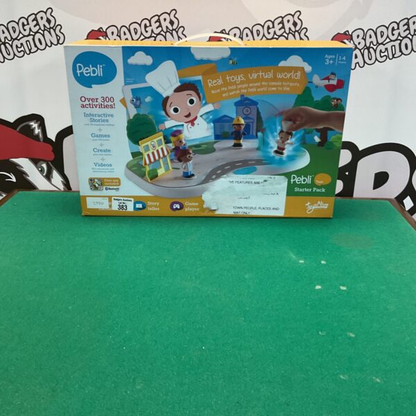 Front view of the vintage Pebli Town Starter Pack toy box.