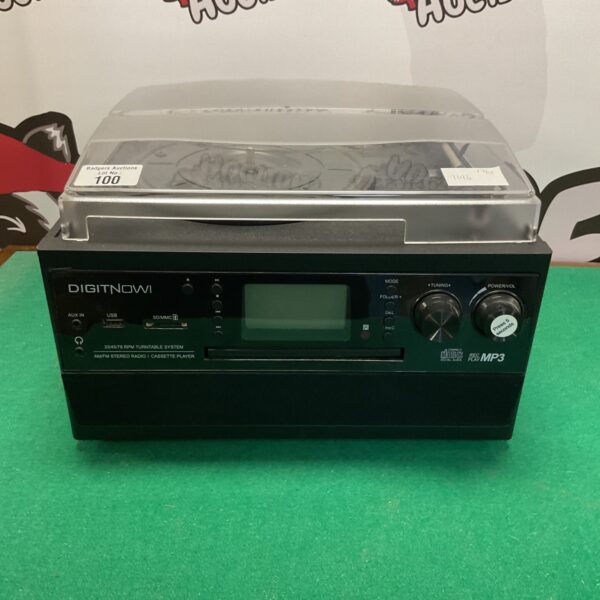 Vintage DigiNow record player with cassette and MP3 functionality.