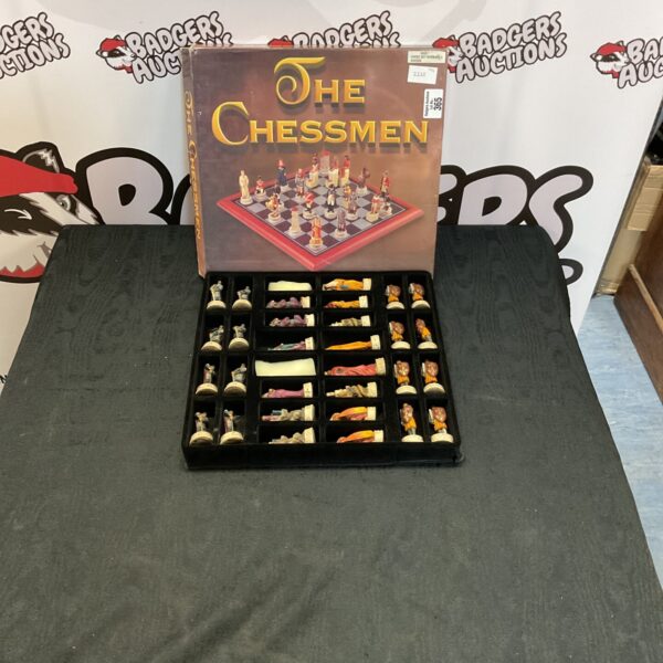 Vintage wooden chess set with intricately carved pieces.