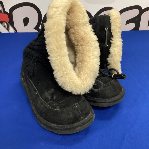 Women's suede Ugg style ankle boots with lace-up detail.