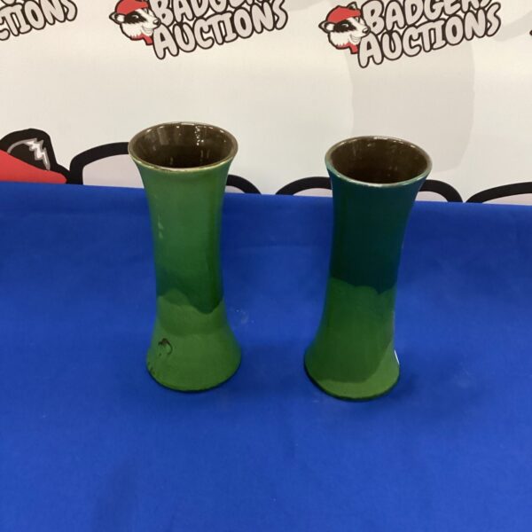 Pair of vintage glazed vases with a vibrant colour.