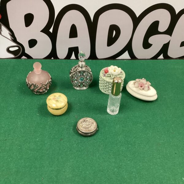 Vintage lot of collectible pill pots and perfume bottles.