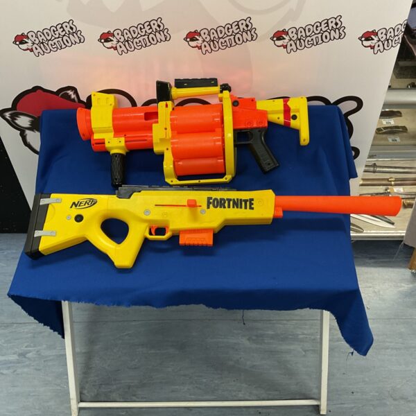 Fortnite Nerf guns lot, colourful dart blasters for fans.