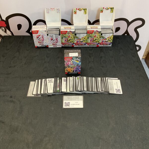 Sealed boxes of Pokemon code cards for online gameplay.
