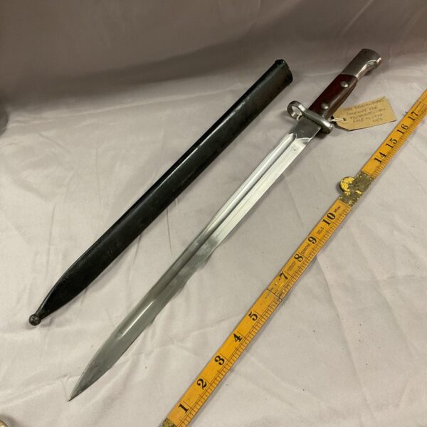 Antique Belgian Mauser bayonet with scabbard, circa 1924.