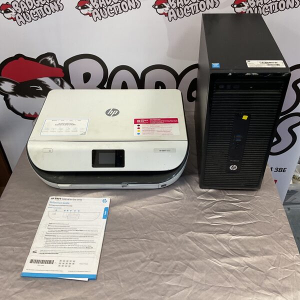 HP ProDesk desktop PC with HP Envy 5032 printer, as-seen condition
