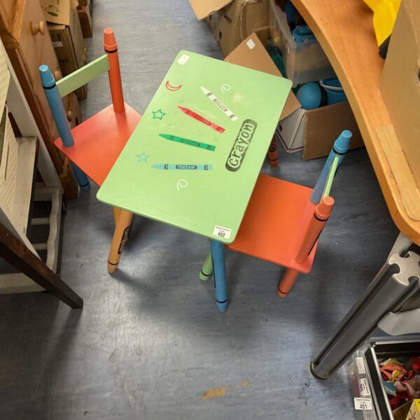 Colourful vintage children’s crayon table for play and learning.