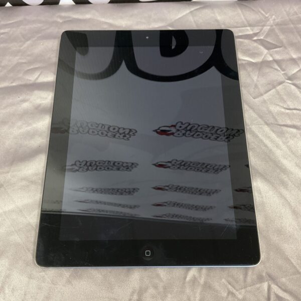 Front view of an Apple iPad, vintage tablet device.