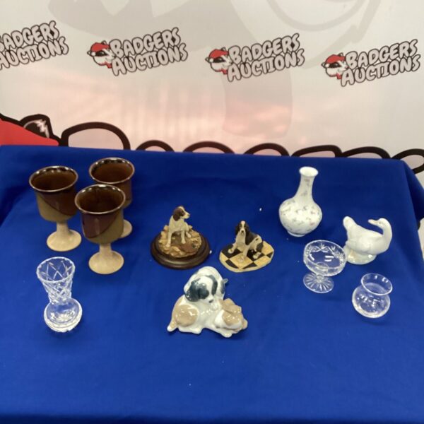 Vintage lot of three hand glazed ceramic goblets.