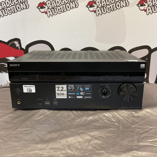 Black Sony STR-DN1050 AV receiver for home cinema setup.