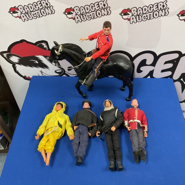 Vintage 1964 Palitoy Action Man figures in Nazi uniforms, collectible toys.