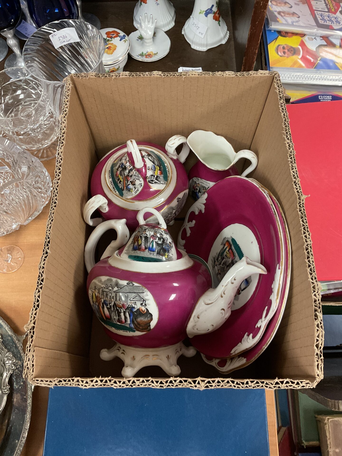 338 Box of welsh costume pattern china inc teapot