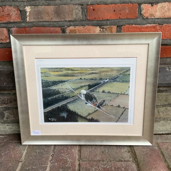 Vintage Ray Clubson print of a WW2 Hurricane aircraft in flight.