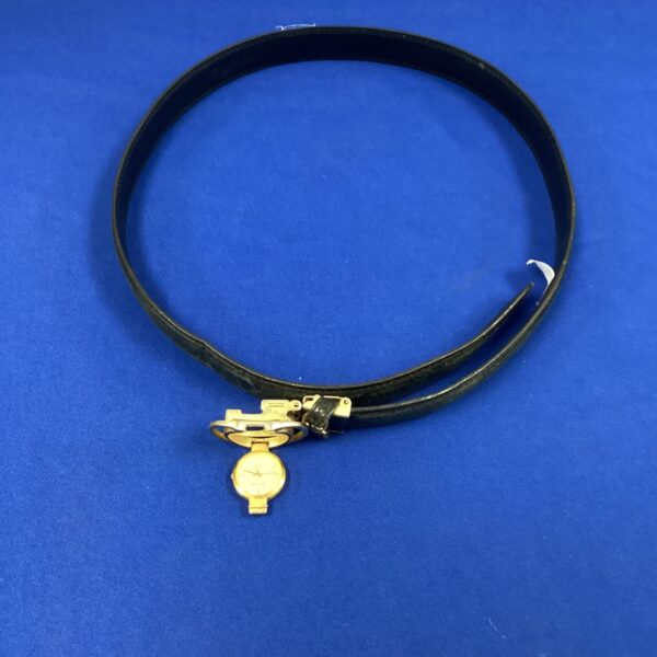 Vintage leather golfers belt with integrated quartz watch.