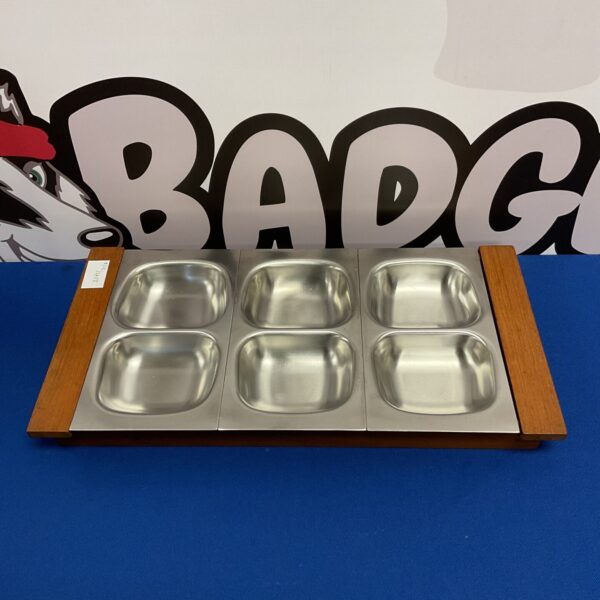 Vintage Robert Welch teak and stainless steel hors d'oeuvres tray.