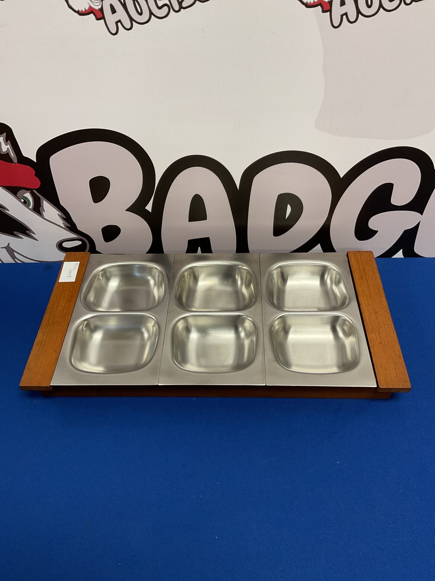061 1960s robert welch teak & stainless steel hors d’oeuvres tray