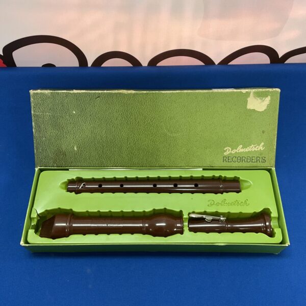 Vintage Dolmetsch recorder in its original box.