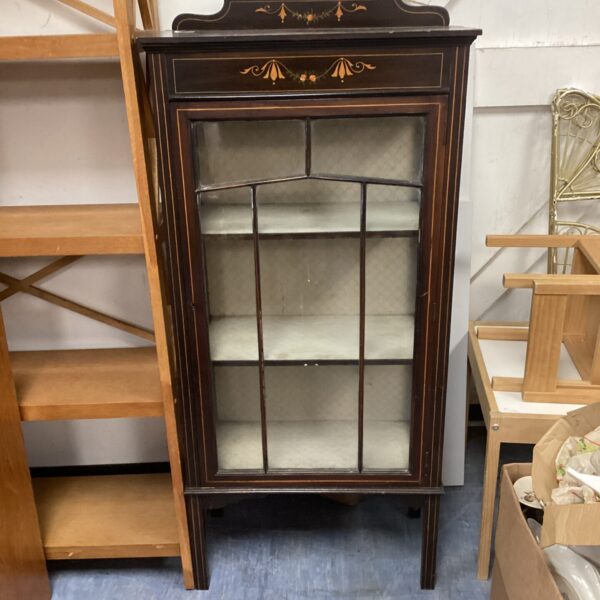 Antique Victorian mahogany display cabinet with glass front.