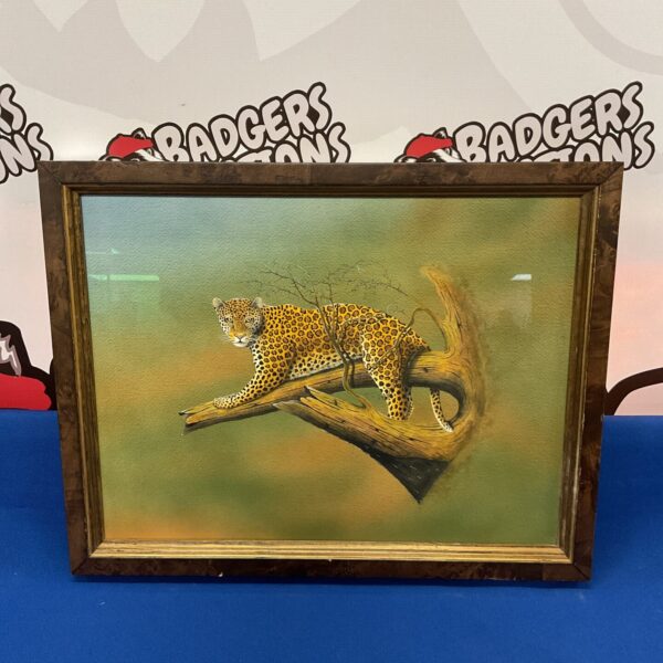 Original mixed media painting of a cheetah in a tree.