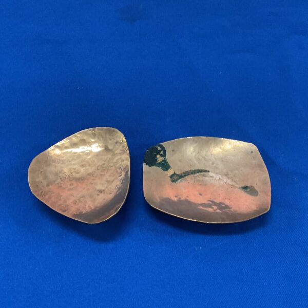 Vintage copper key dishes set, warm patina, home decor.