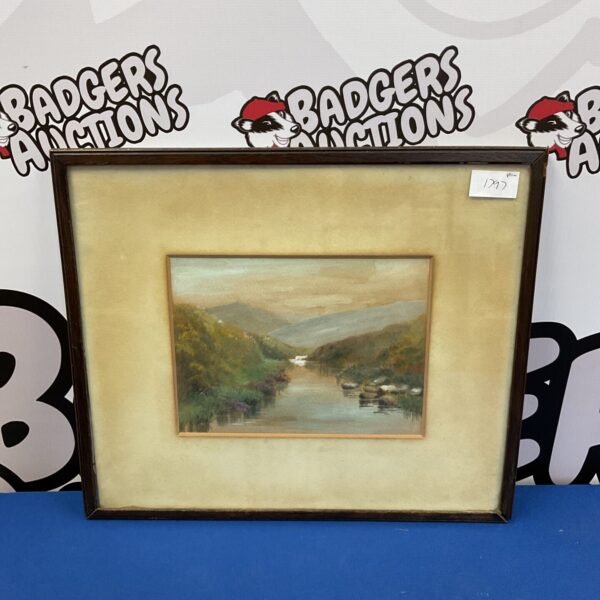 Antique watercolour painting of Taw Marsh, Devon landscape.