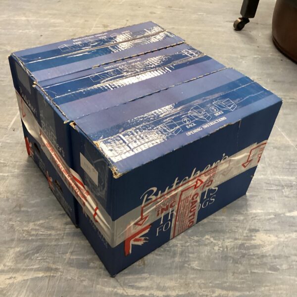 Three boxes of Butchers dog treats stacked together.