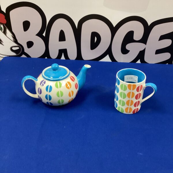 Vintage Whittard of Chelsea pottery tea set with patterned teapot and mug.