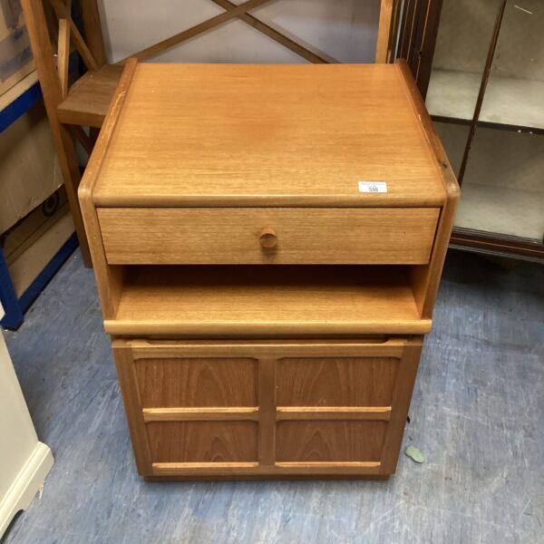 Vintage Nathan oak bedside cabinet with drawer and cupboard.