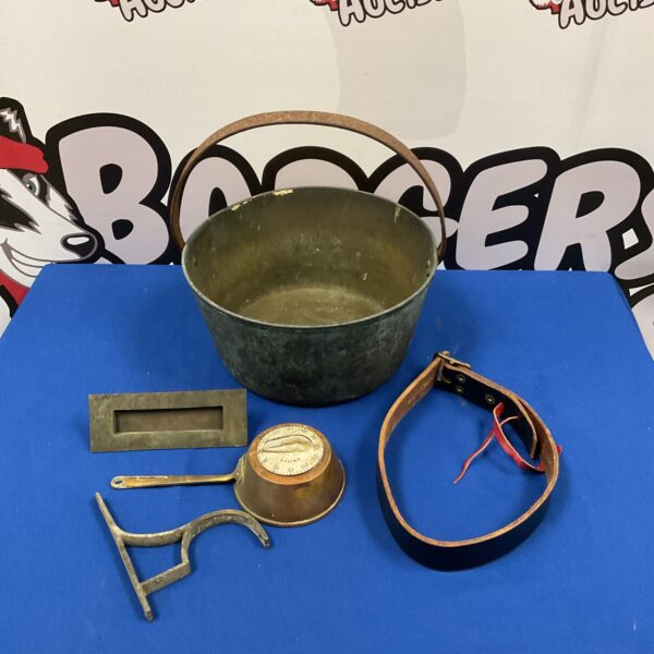Vintage brass jam pan with Smith's timer and letter box.